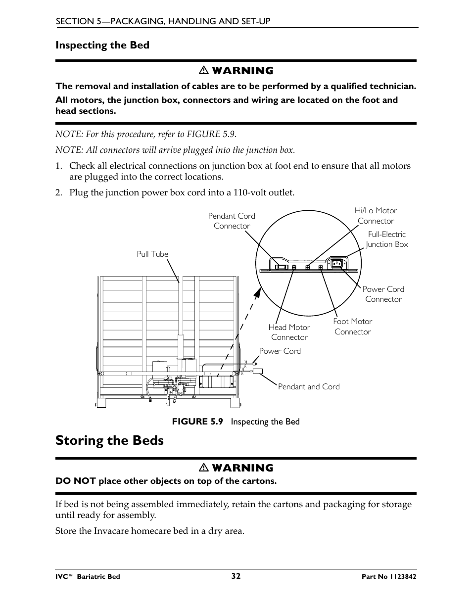 Inspecting the bed, Storing the beds | Activeforever Invacare Bariatric Electric Hospital Bed (Bariatric Home Care Hospital Bed) User Manual | Page 32 / 40