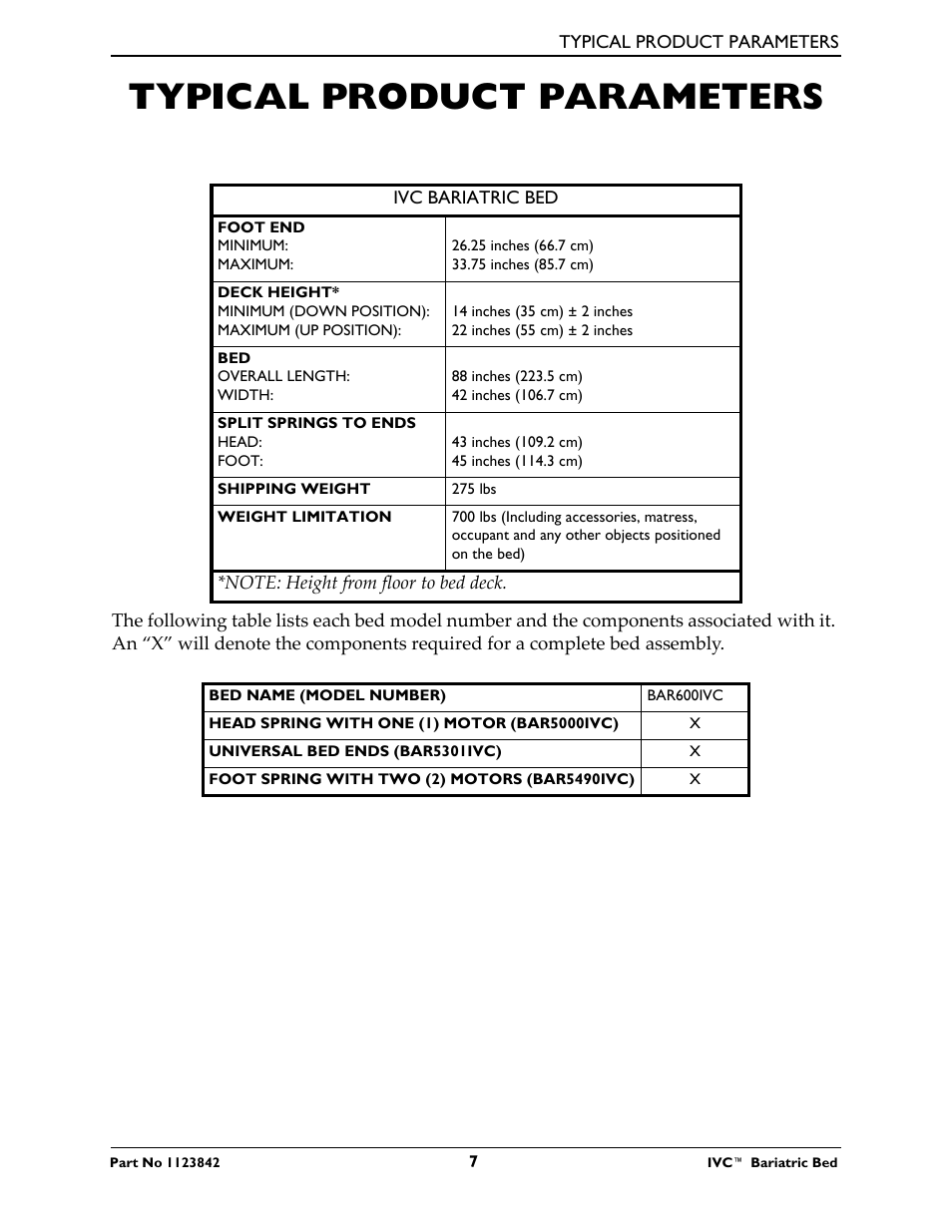 Typical product parameters | Activeforever Invacare Bariatric Electric Hospital Bed (Bariatric Home Care Hospital Bed) User Manual | Page 7 / 40
