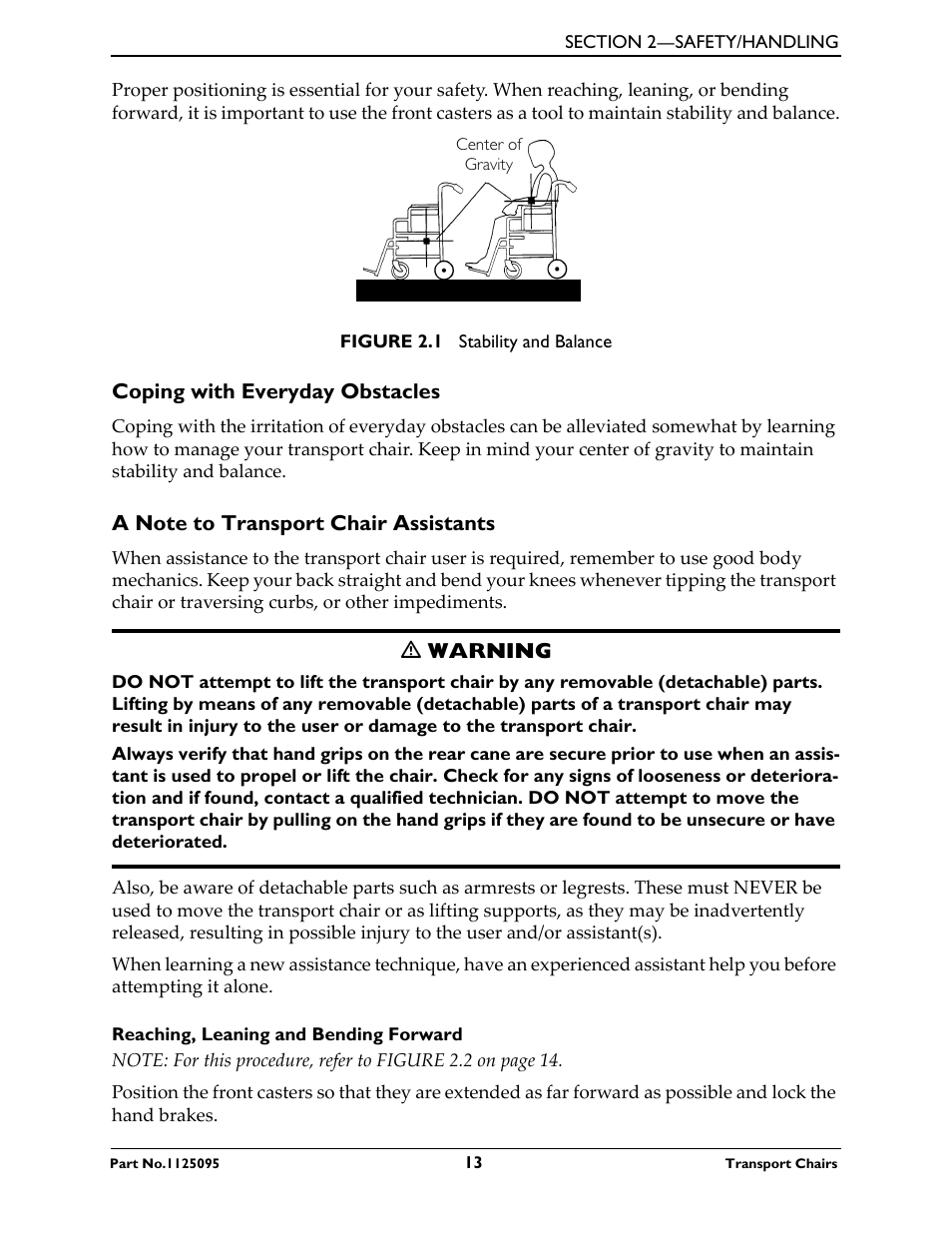 Reaching, leaning and bending forward | Activeforever Invacare Lightweight Aluminum Transport Chair User Manual | Page 13 / 36