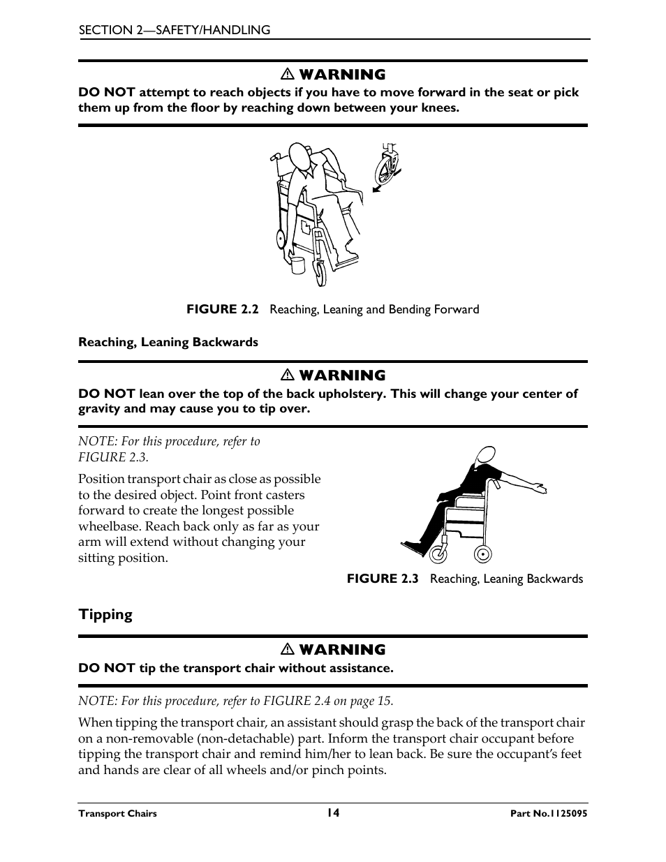 Reaching, leaning backwards, Tipping | Activeforever Invacare Lightweight Aluminum Transport Chair User Manual | Page 14 / 36