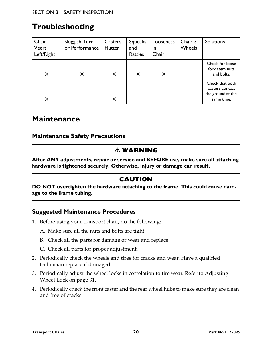Troubleshooting, Maintenance, Troubleshooting maintenance | Activeforever Invacare Lightweight Aluminum Transport Chair User Manual | Page 20 / 36