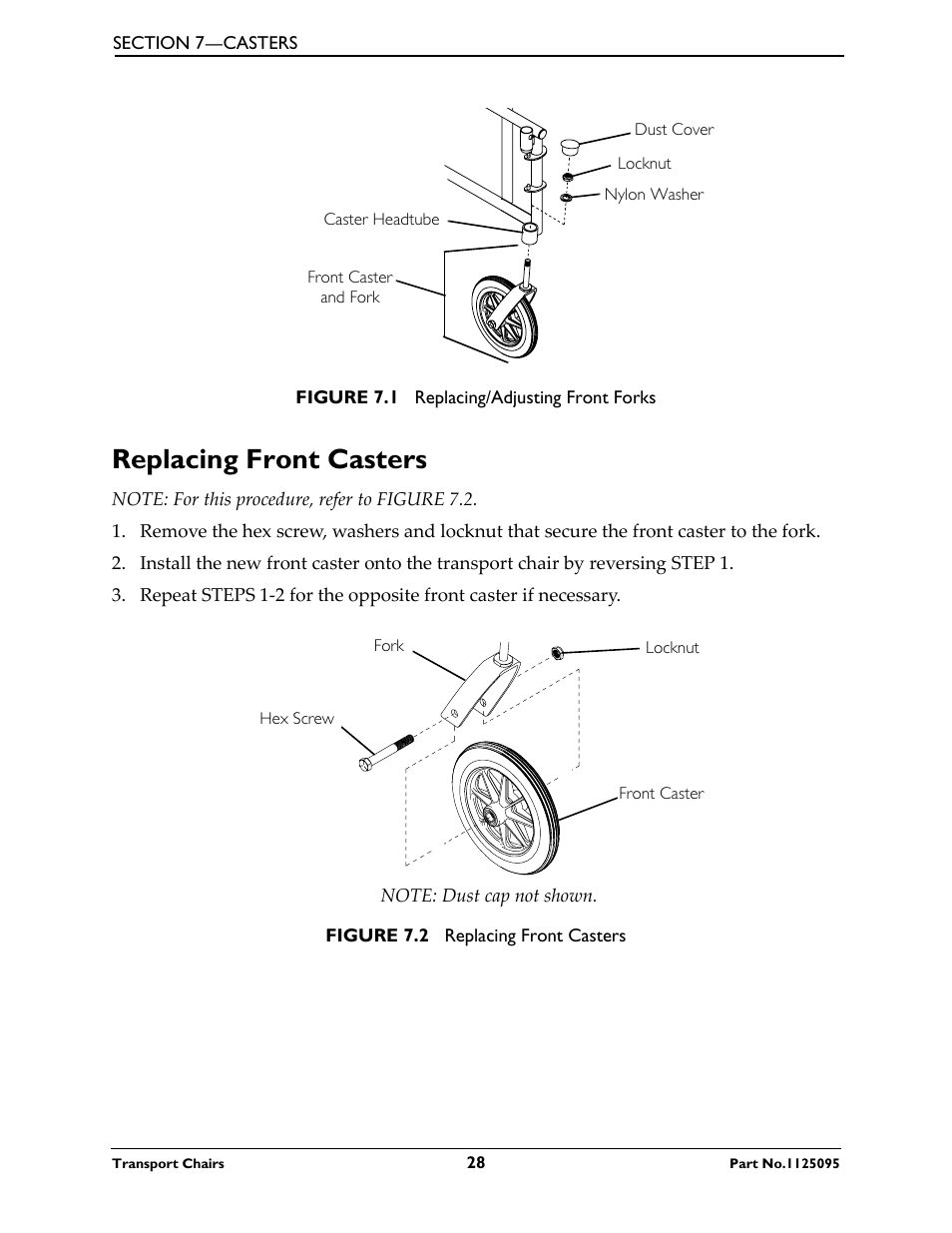 Replacing front casters | Activeforever Invacare Lightweight Aluminum Transport Chair User Manual | Page 28 / 36