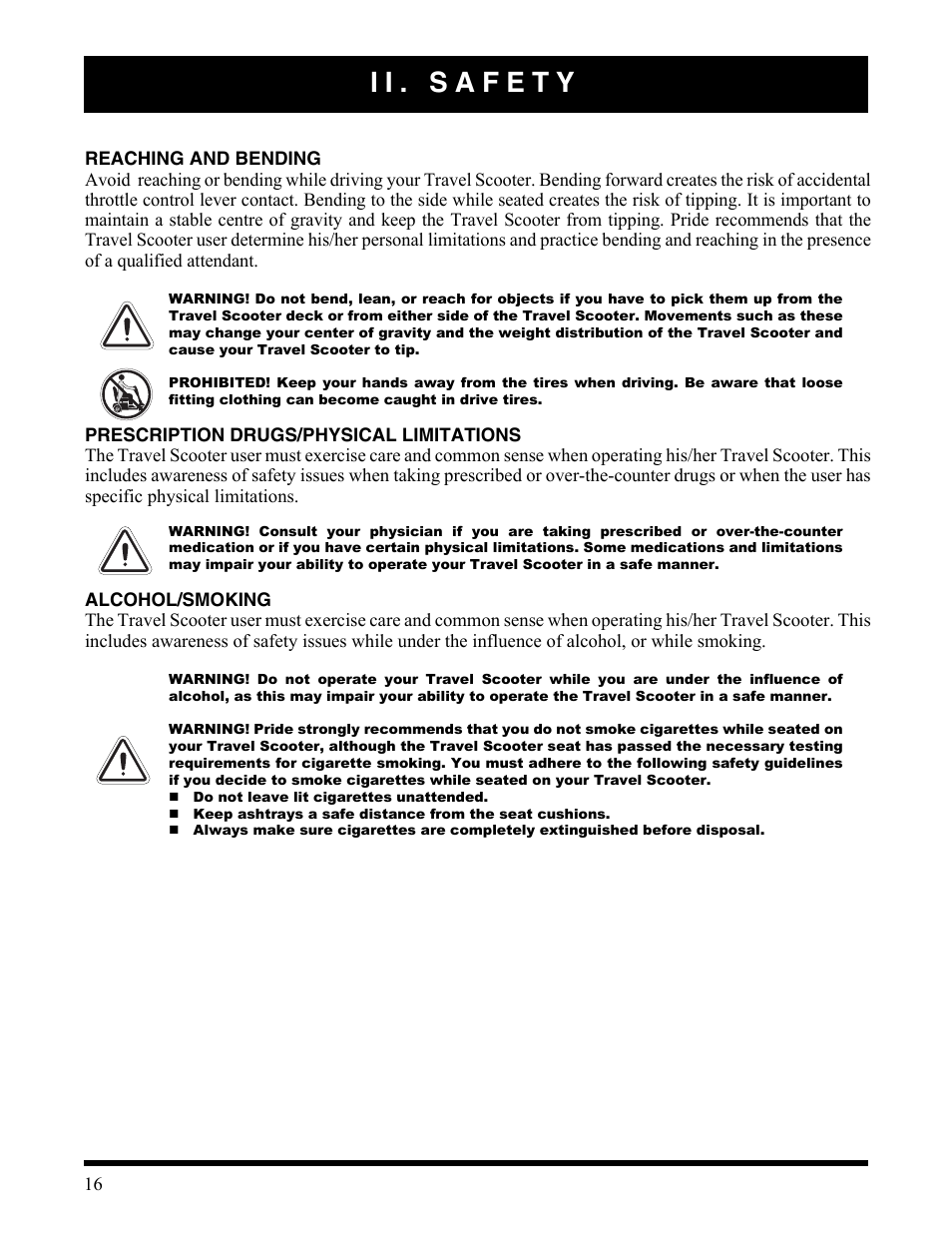 Ii. safety | Activeforever Pride Go Go Elite Traveller Plus Electric Scooter User Manual | Page 16 / 40