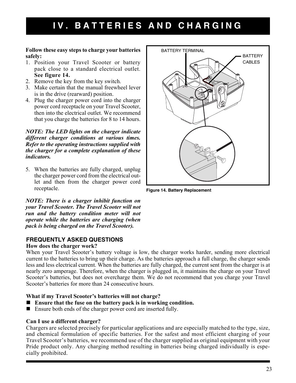 Figure 14. battery replacement, Iv. batteries and charging | Activeforever Pride Go Go Elite Traveller Plus Electric Scooter User Manual | Page 23 / 40