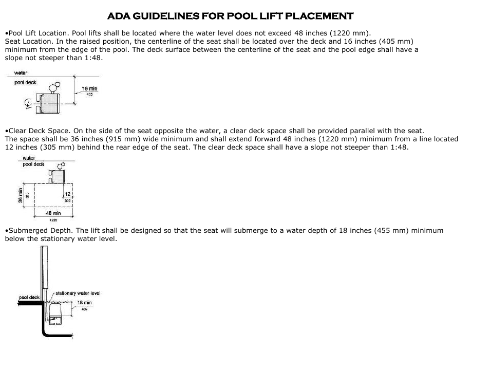 Ada guidelines for pool lift placement | Activeforever Global Lift Rotational Series Reach R450R User Manual | Page 5 / 8