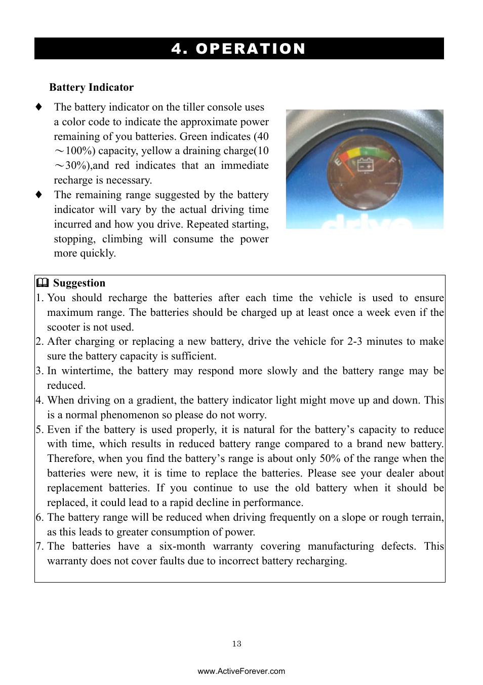 Operation | Activeforever Drive Daytona S45001gt Scooter (Red - with Peace of Mind Warranty) User Manual | Page 13 / 32