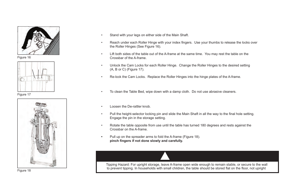 Adjustments / maintenance / storage warning | Activeforever Teeter Hang Ups EP-550 Inversion Table User Manual | Page 13 / 13