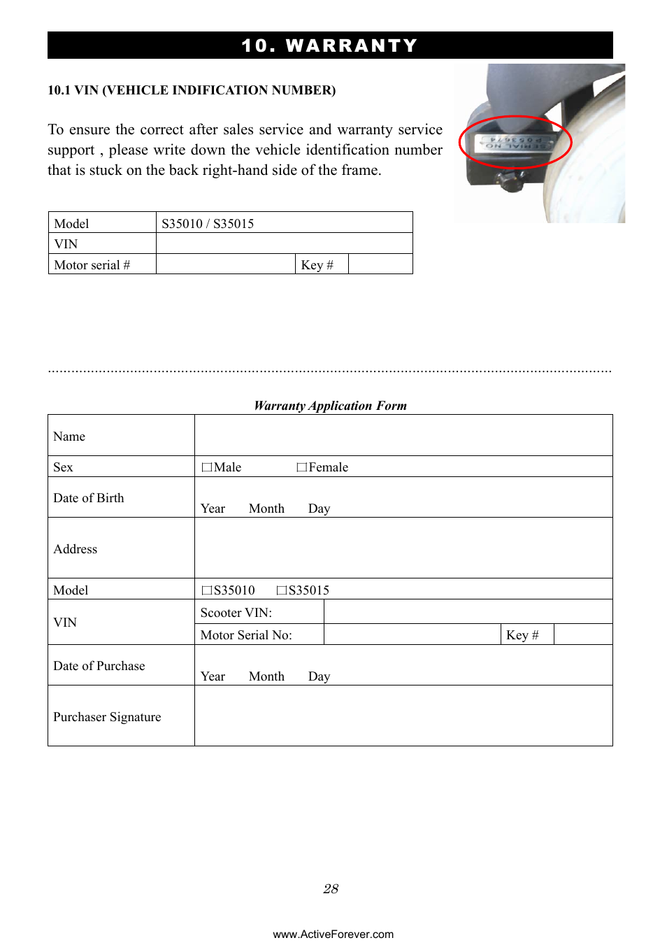 W arranty | Activeforever Phoenix S35010 Power Mobility Scooter (3 Wheel) User Manual | Page 28 / 29