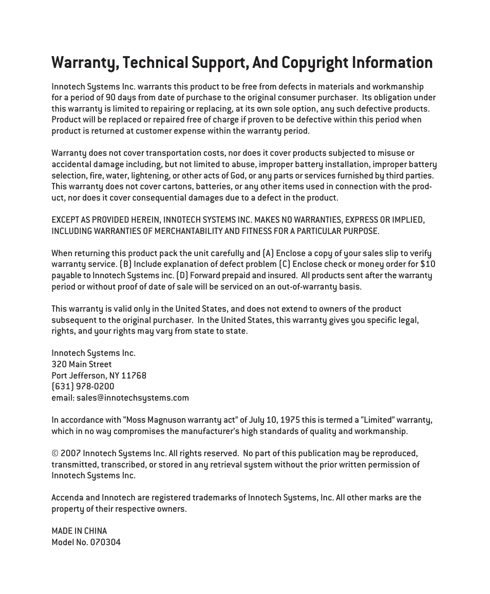 Innotech Systems Sunshine User Manual | Page 16 / 16