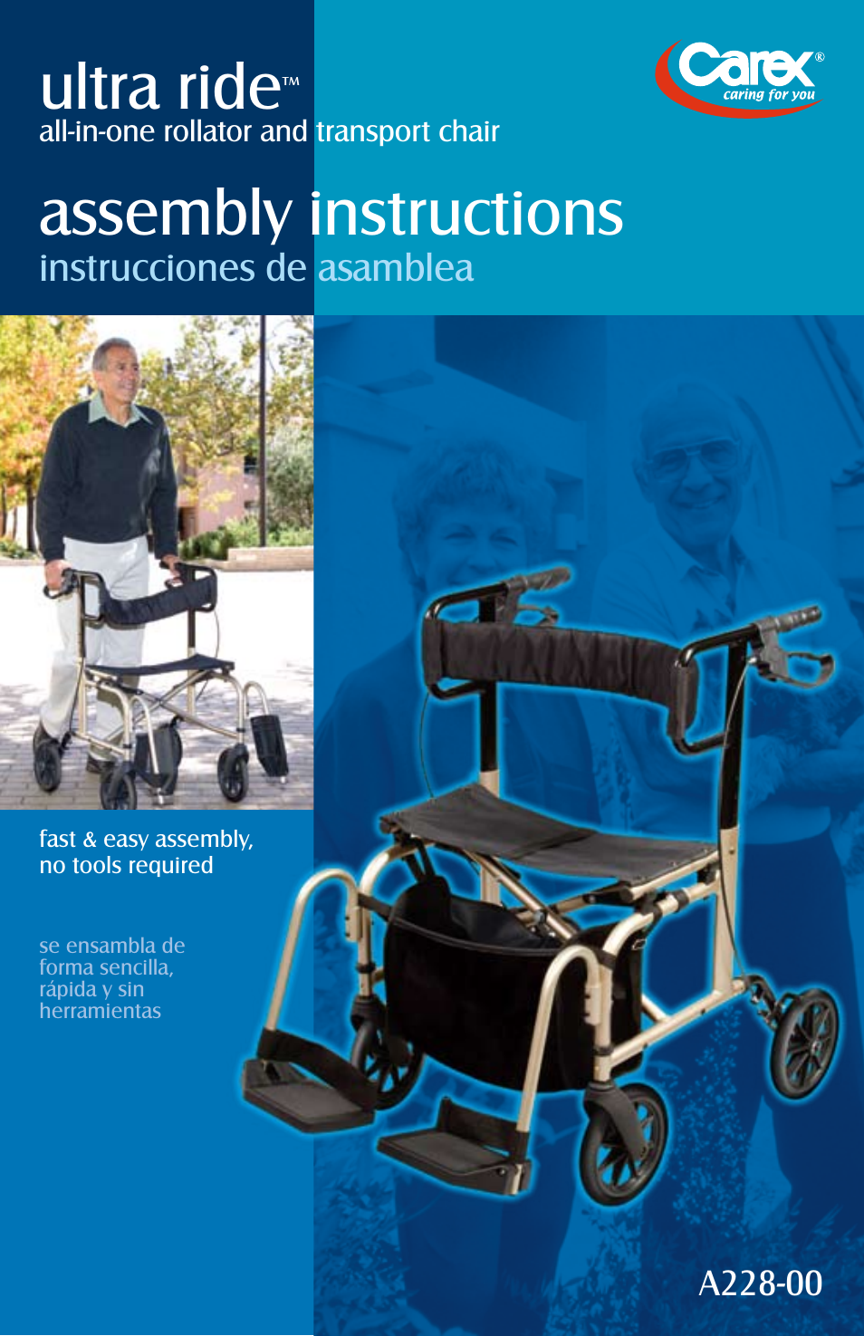Activeforever Carex Ultra Ride Rollator Transport Chair User Manual | 8 pages