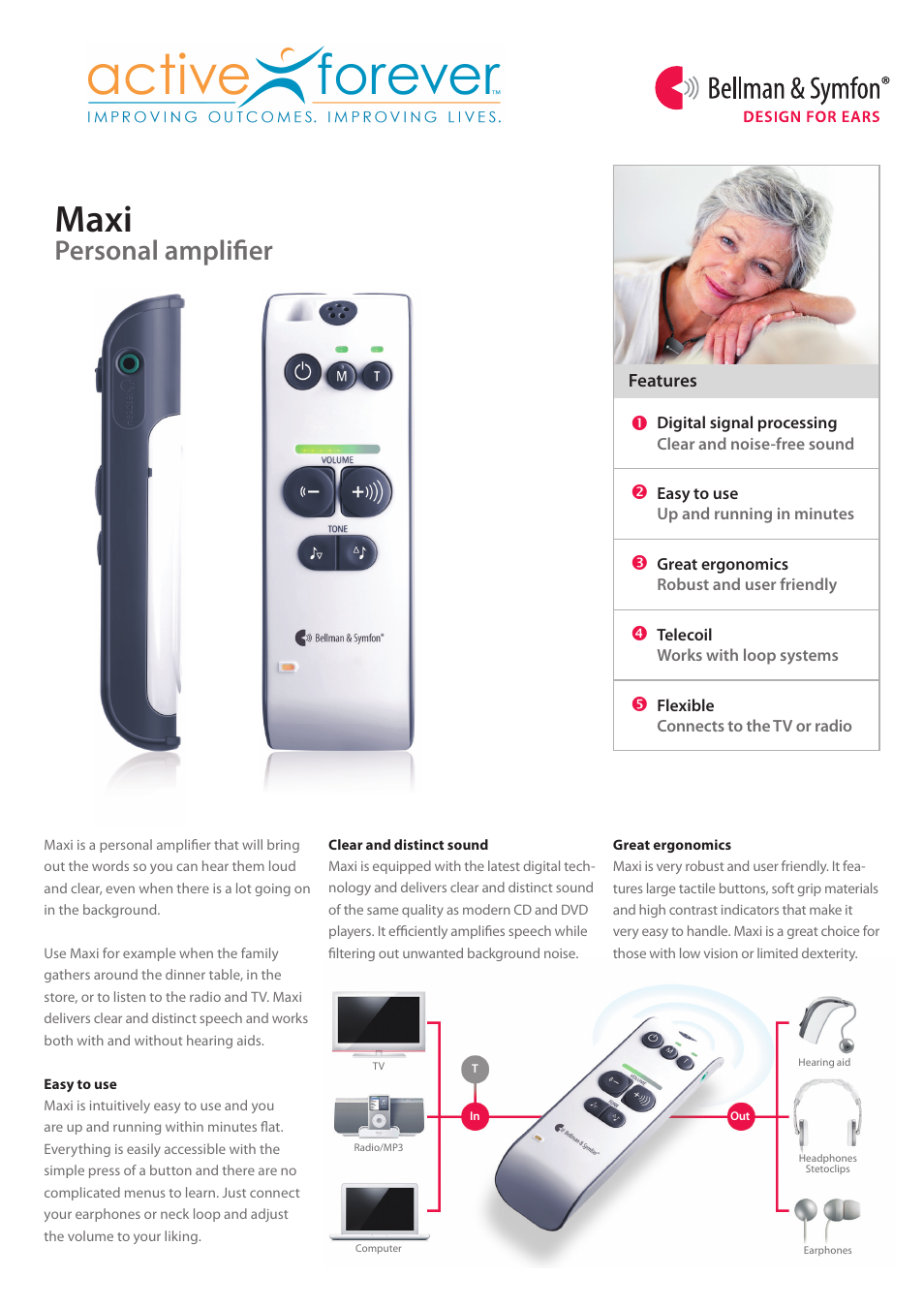 Activeforever Bellman and Symfon Maxi Personal Amplifier User Manual | 3 pages