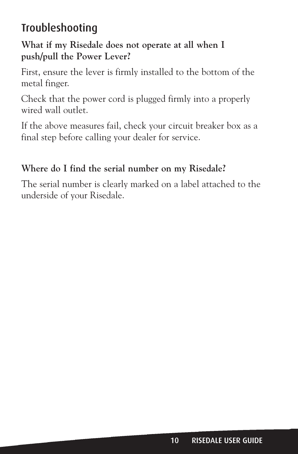 Troubleshooting | Activeforever Risedale Lift Chair User Manual | Page 10 / 11