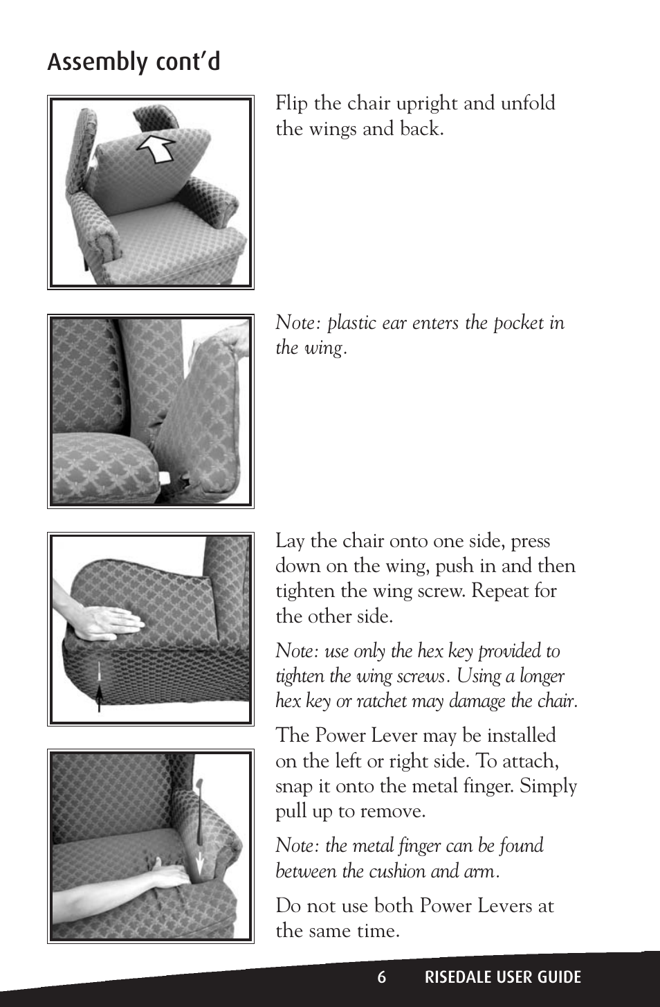 Assembly cont’d | Activeforever Risedale Lift Chair User Manual | Page 6 / 11