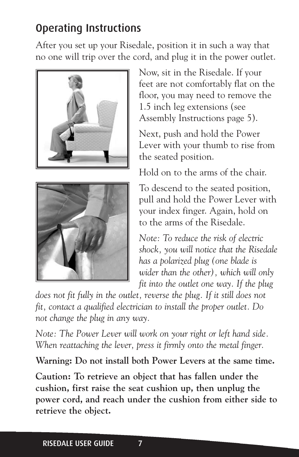 Operating instructions | Activeforever Risedale Lift Chair User Manual | Page 7 / 11