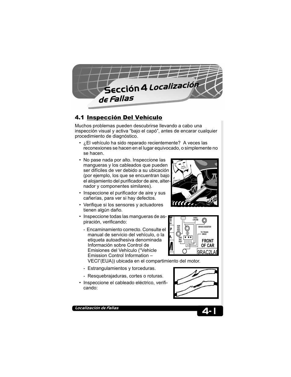 1 inspección del vehículo, Sección 4, Localización de fallas | Actron CP9135 OBD II AutoScanner User Manual | Page 101 / 120