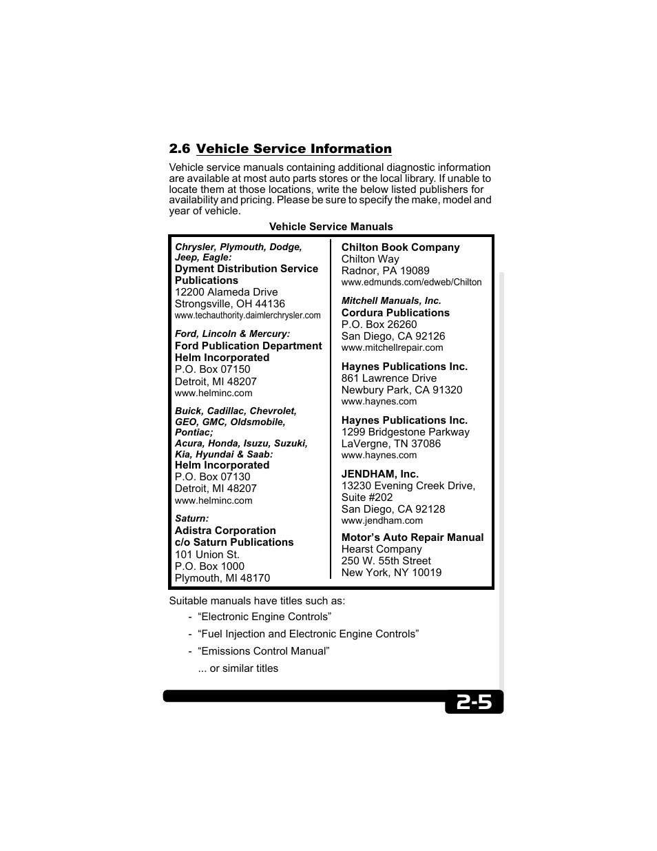 6 vehicle service information | Actron CP9135 OBD II AutoScanner User Manual | Page 13 / 120