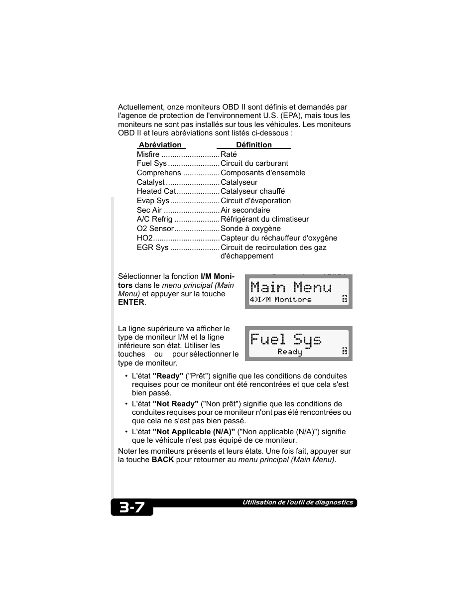 Main menu, Fuel sys | Actron CP9135 OBD II AutoScanner User Manual | Page 56 / 120