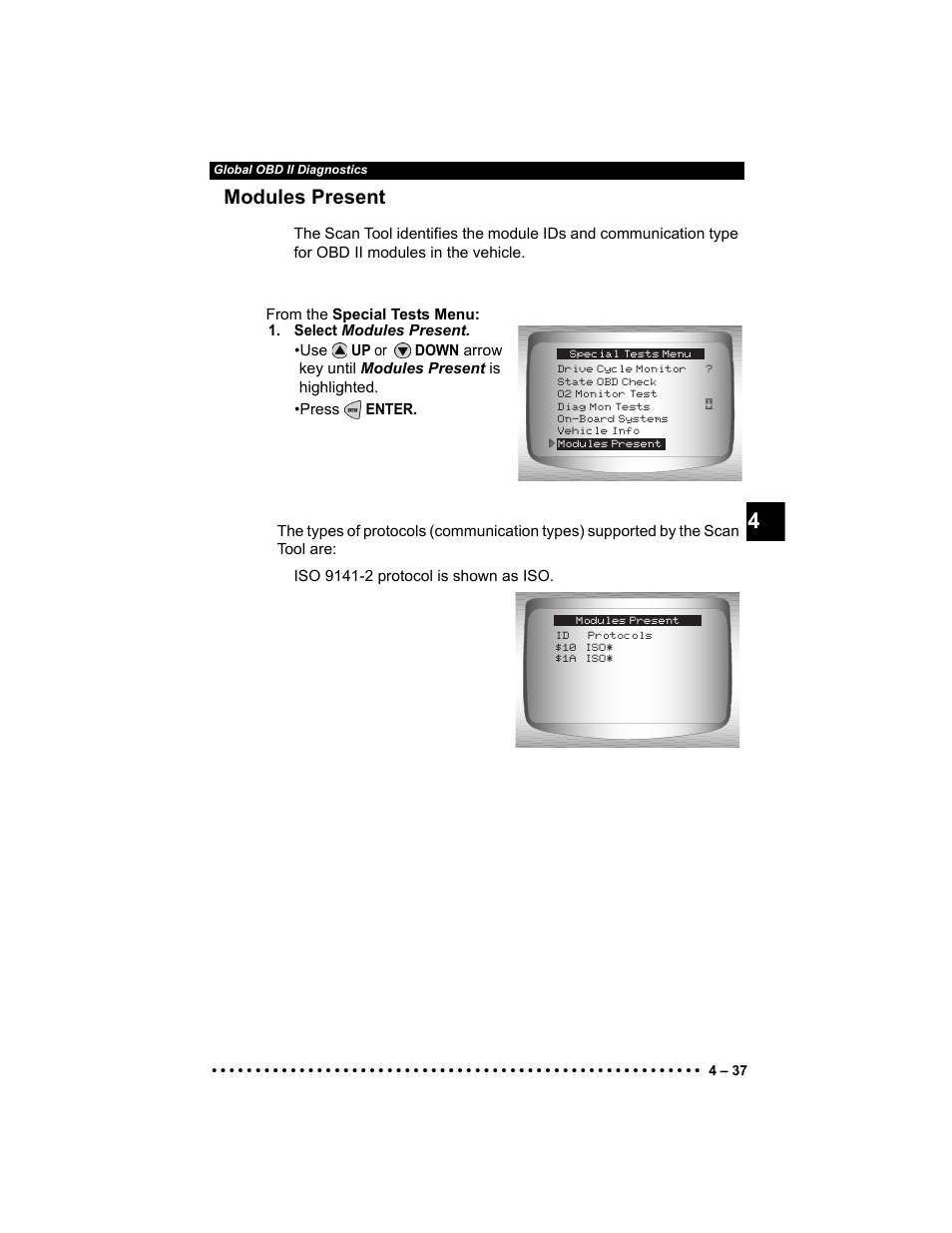Modules present | Actron Elite AutoScanner® CP9185 User Manual | Page 101 / 240