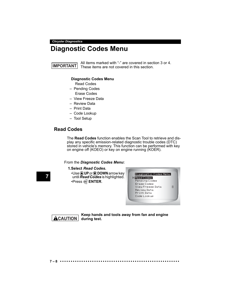 Diagnostic codes menu, Read codes | Actron Elite AutoScanner® CP9185 User Manual | Page 164 / 240
