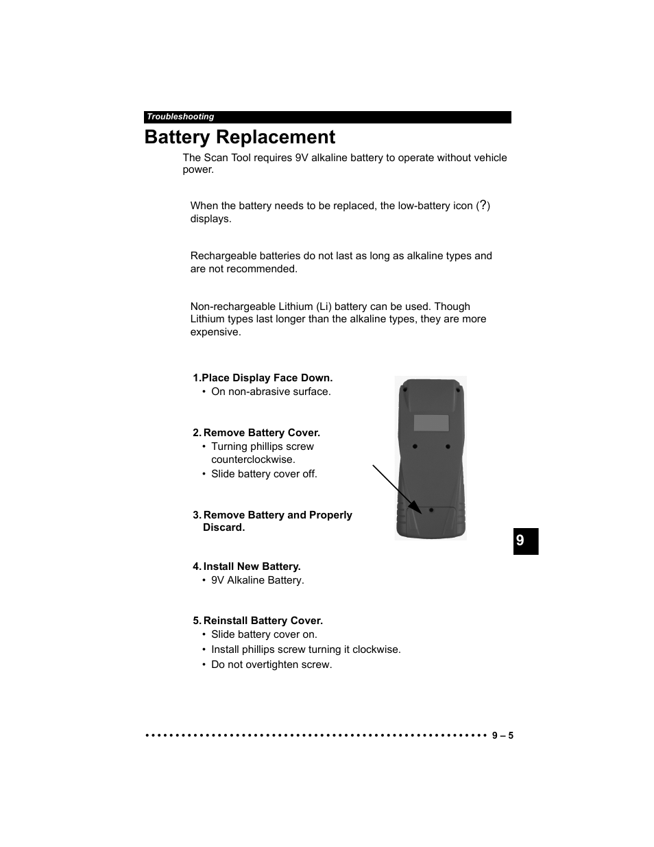 Battery replacement | Actron Elite AutoScanner® CP9185 User Manual | Page 179 / 240