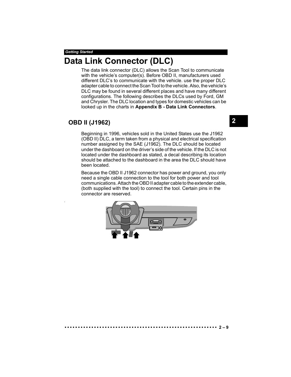 Data link connector (dlc), Obd ii (j1962) | Actron Elite AutoScanner® CP9185 User Manual | Page 27 / 240