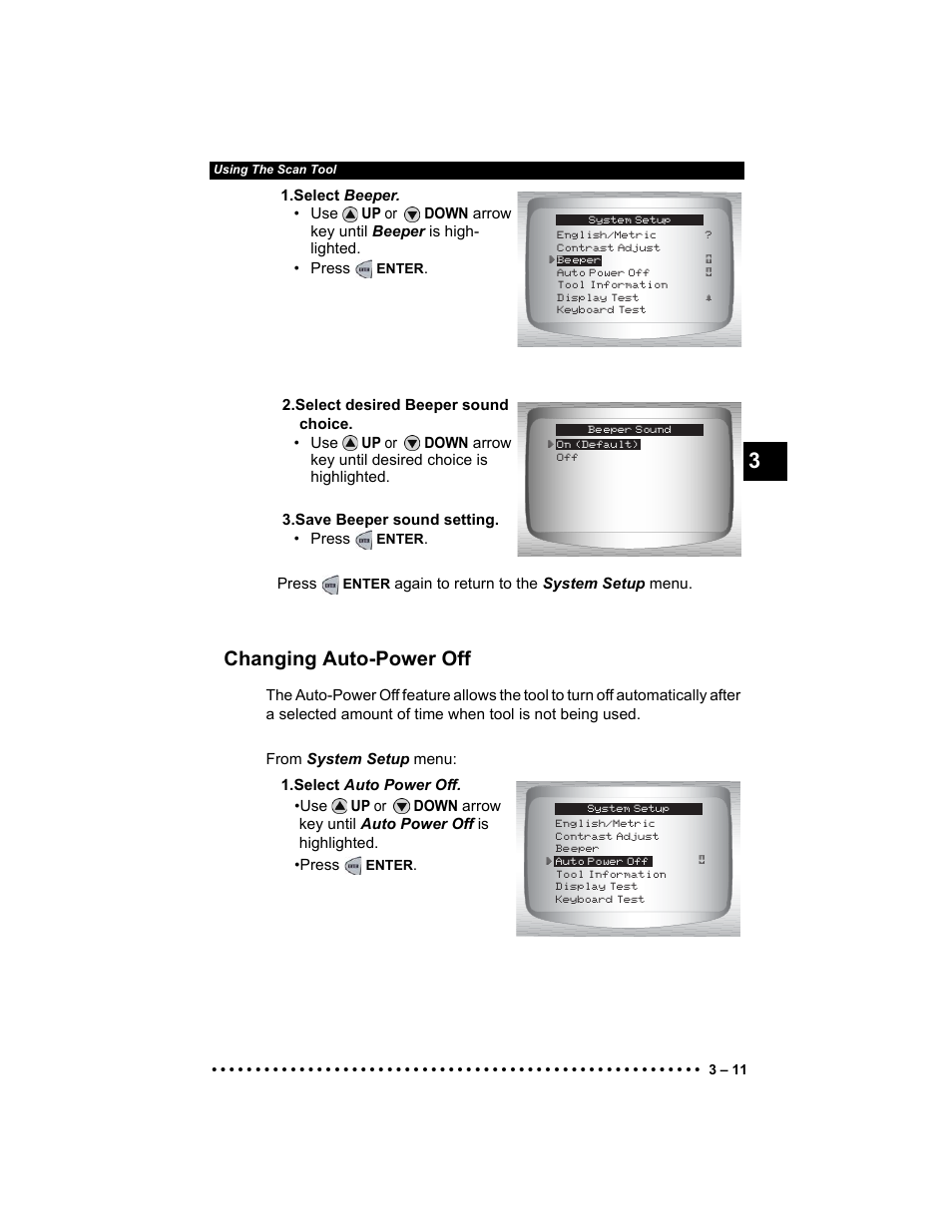 Changing auto-power off | Actron Elite AutoScanner® CP9185 User Manual | Page 45 / 240