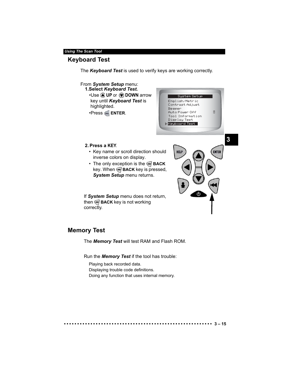 Keyboard test | Actron Elite AutoScanner® CP9185 User Manual | Page 49 / 240