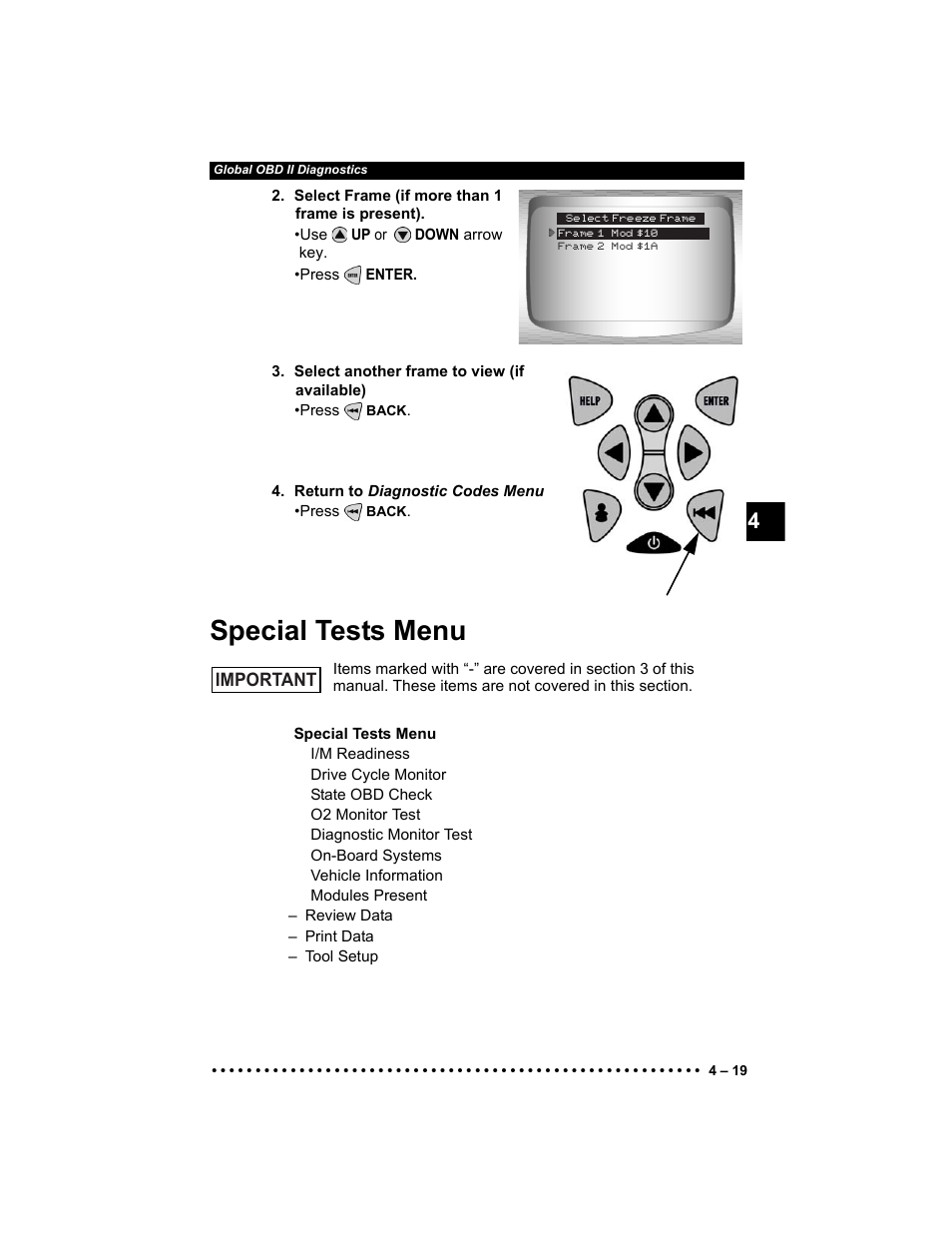 Special tests menu | Actron Elite AutoScanner® CP9185 User Manual | Page 83 / 240