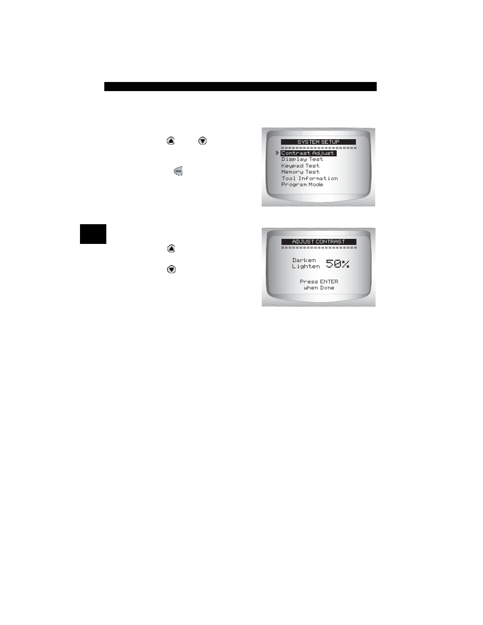 Changing display contrast | Actron CP9180 OBD II AutoScanner Plus User Manual | Page 32 / 104
