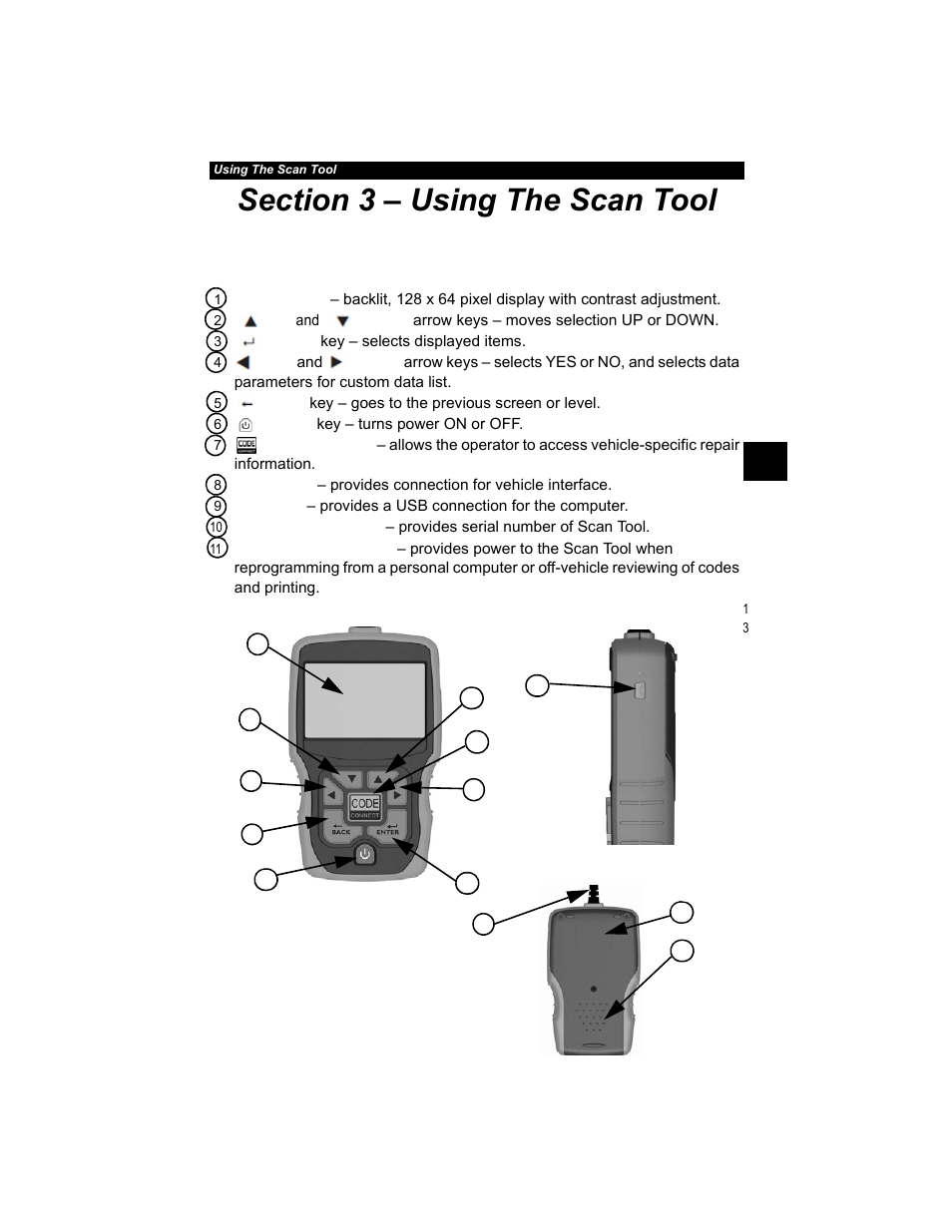 Section 3– using the scan tool, The scan tool -1, The scan tool | Actron AutoScanner® Plus CP9580A User Manual | Page 25 / 126