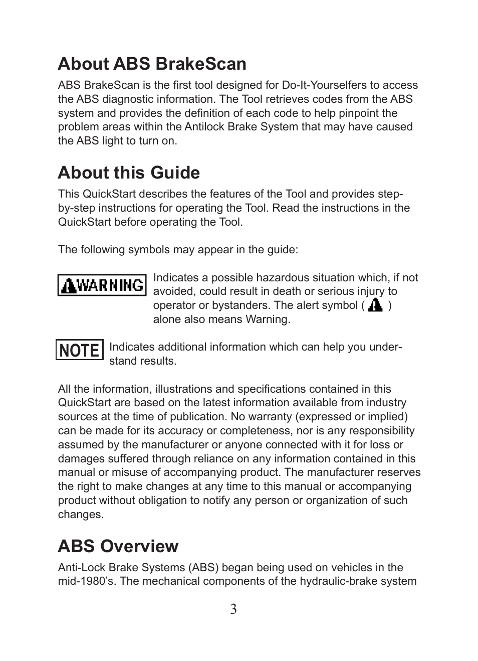 About abs brakescan, About this guide, Abs overview | Actron CP9449 ABS BrakeScan User Manual | Page 3 / 16