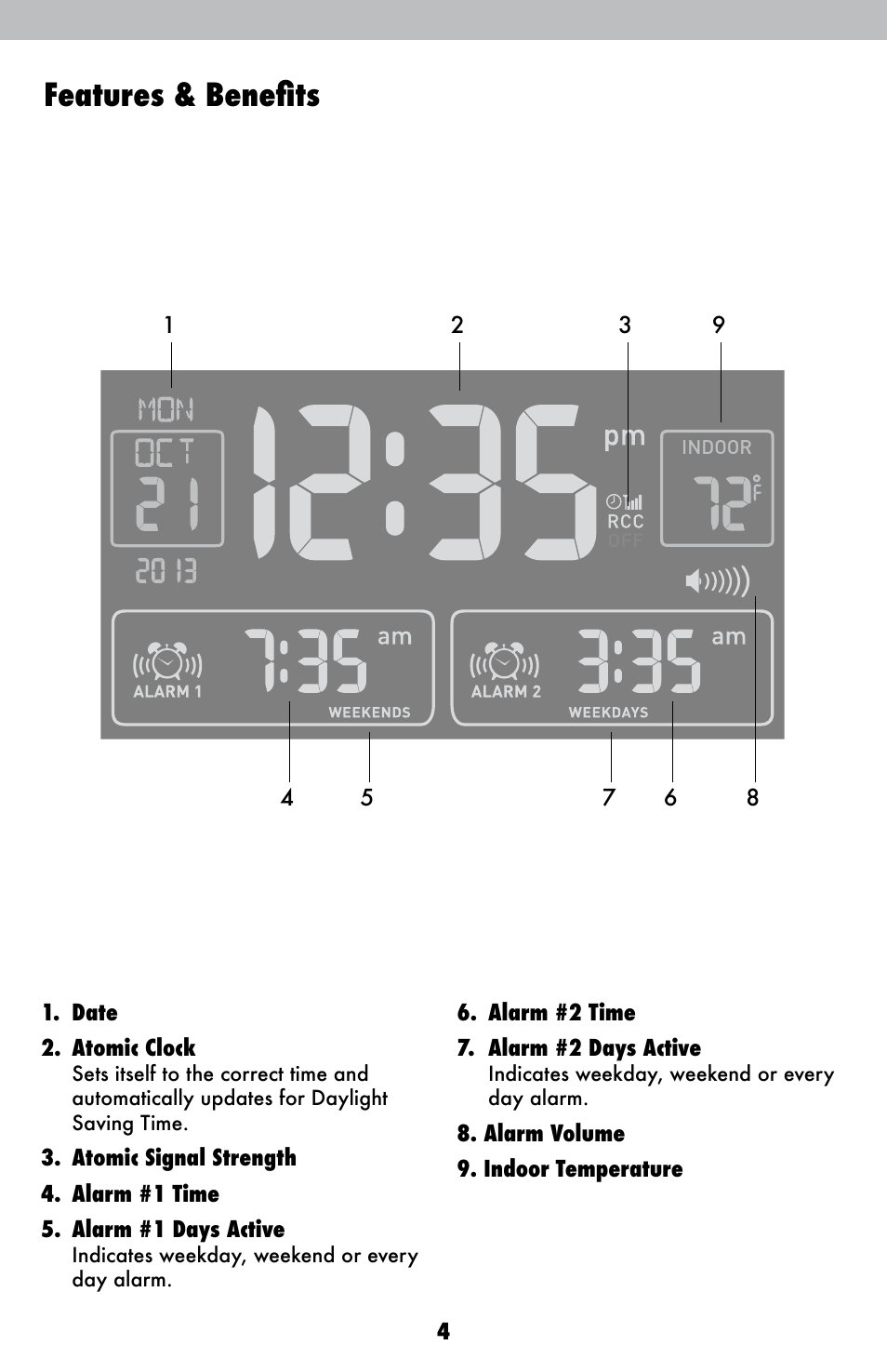 Features & benefits | AcuRite 13024 Alarm Clock User Manual | Page 4 / 12