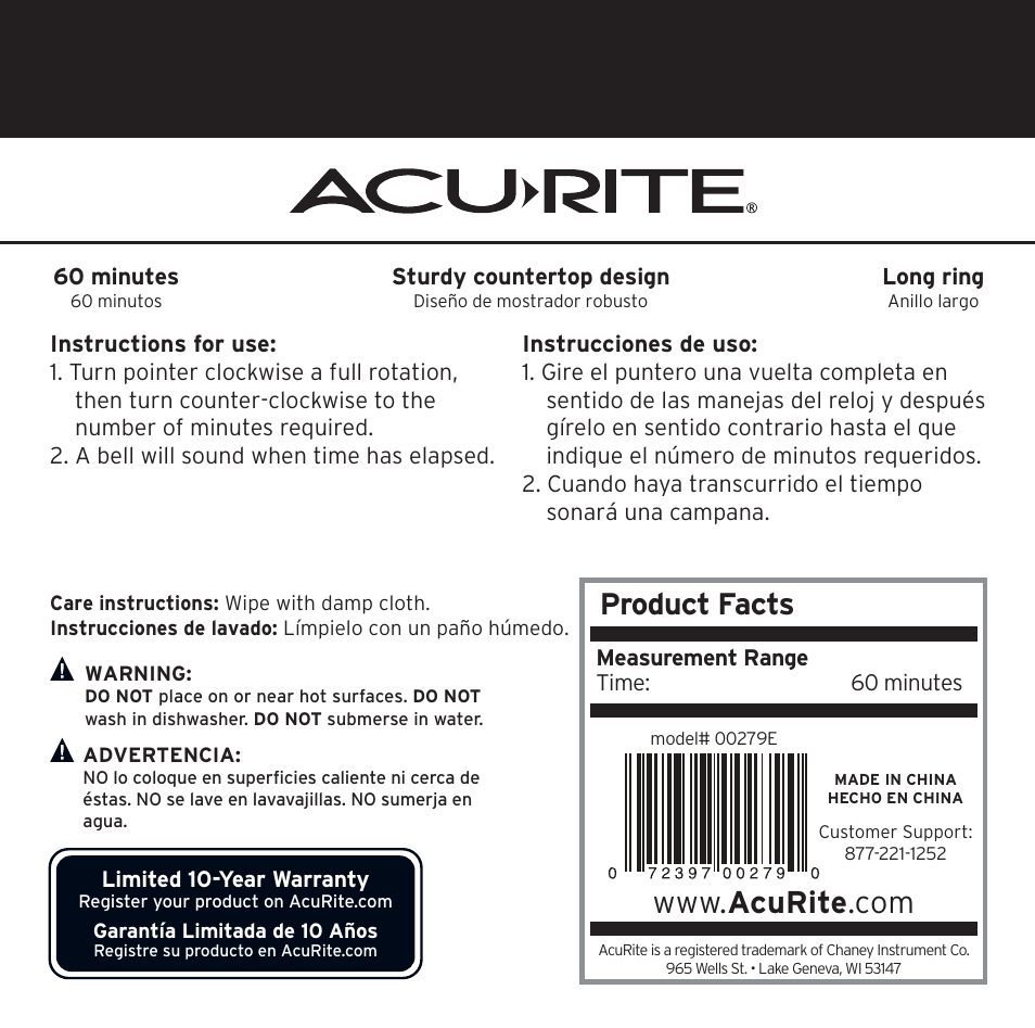 AcuRite 00279E Timer User Manual | 1 page