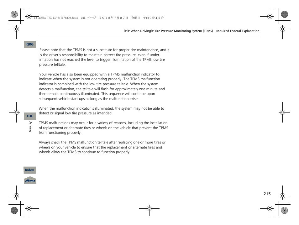 Acura 2013 TSX Sport Wagon User Manual | Page 216 / 329