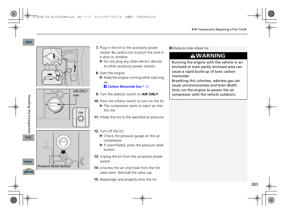 Warning | Acura 2013 TSX Sport Wagon User Manual | Page 284 / 329