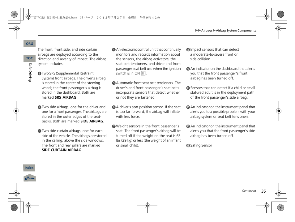 Acura 2013 TSX Sport Wagon User Manual | Page 36 / 329