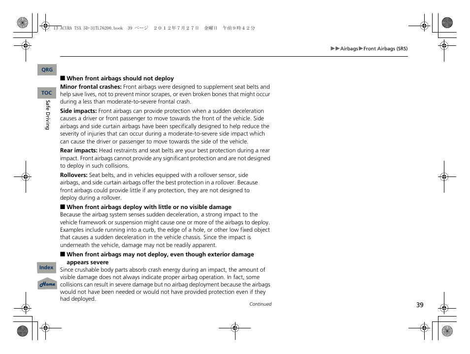 Acura 2013 TSX Sport Wagon User Manual | Page 40 / 329