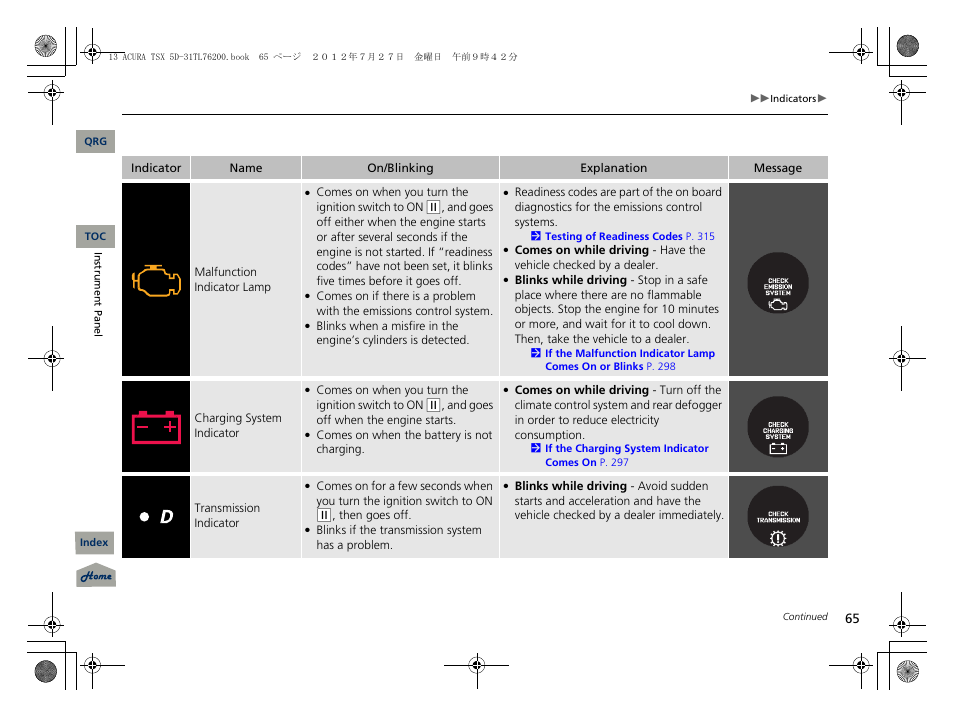 Acura 2013 TSX Sport Wagon User Manual | Page 66 / 329