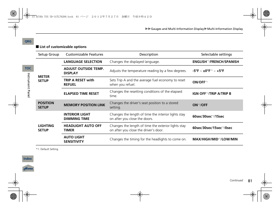 Acura 2013 TSX Sport Wagon User Manual | Page 82 / 329