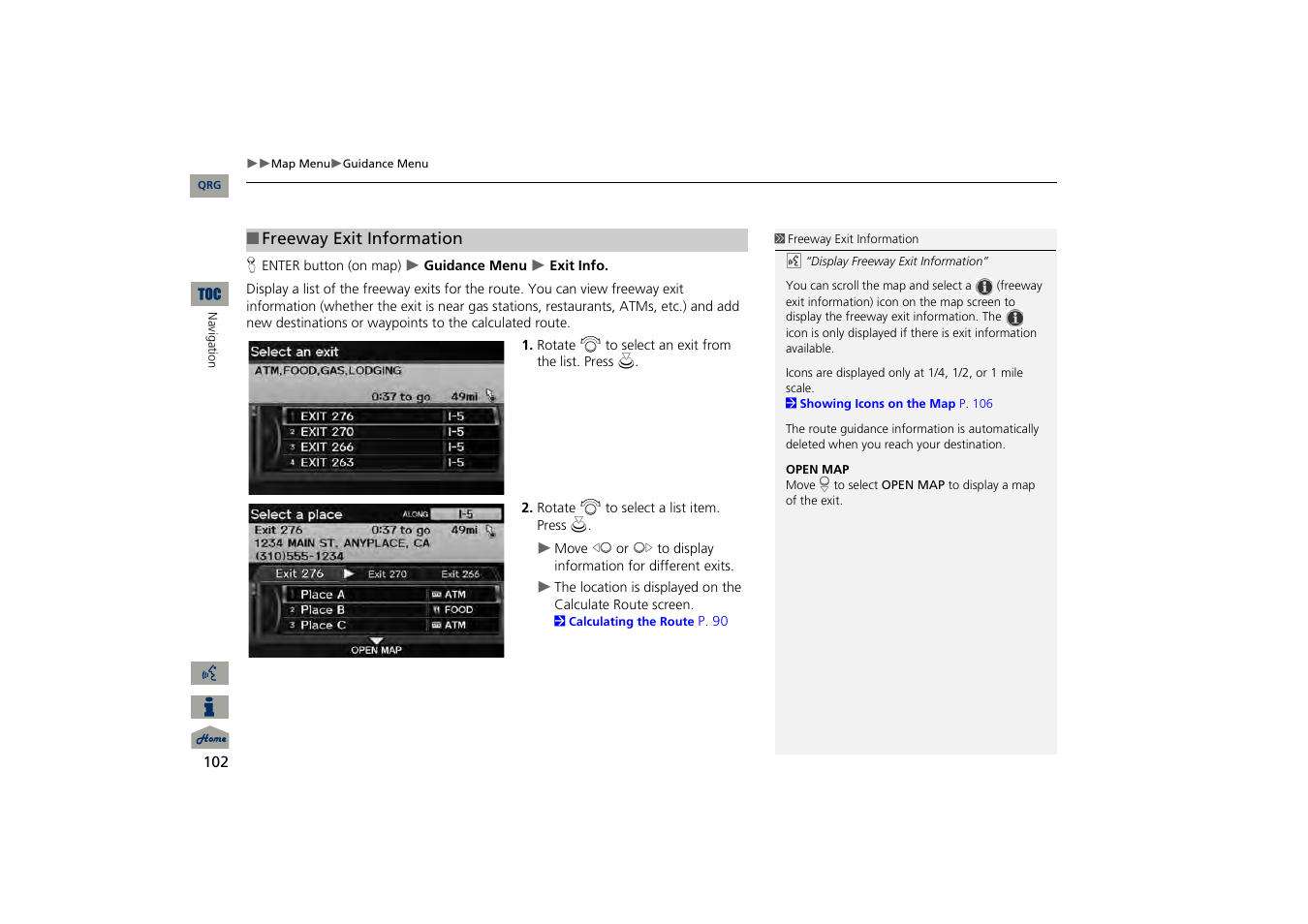 2 freeway exit information, P. 102 | Acura 2013 TSX Navigation User Manual | Page 103 / 252