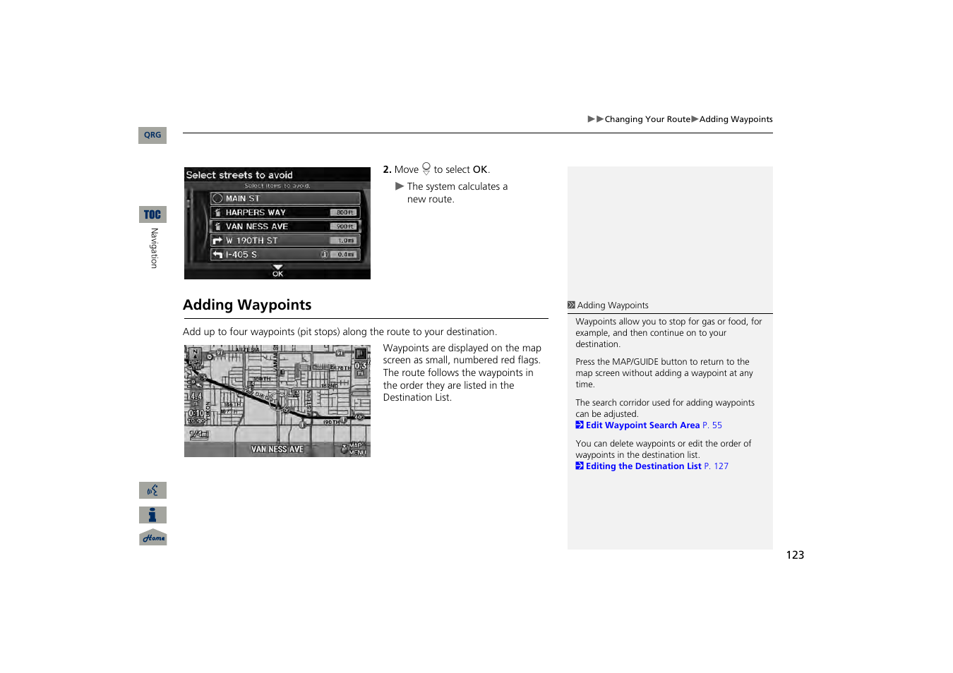 Adding waypoints, P123) | Acura 2013 TSX Navigation User Manual | Page 124 / 252