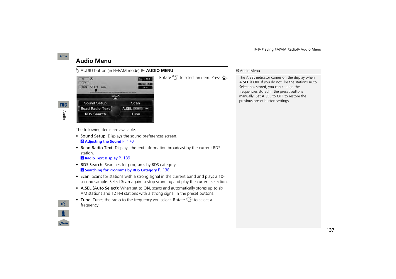 Audio menu, Menu | Acura 2013 TSX Navigation User Manual | Page 138 / 252