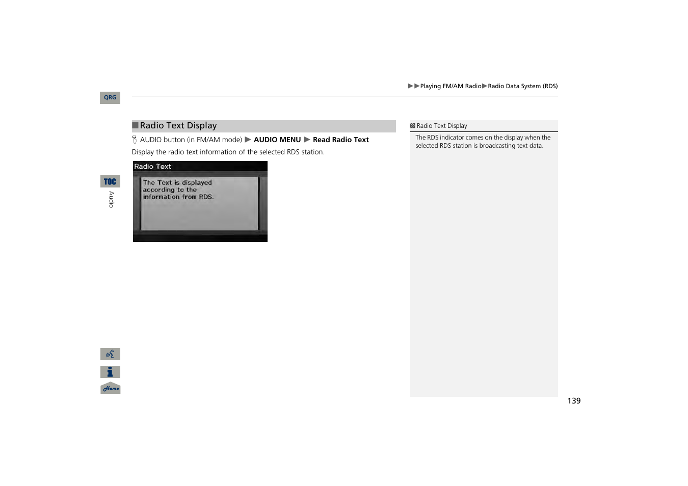 2 radio text display, P. 139 | Acura 2013 TSX Navigation User Manual | Page 140 / 252