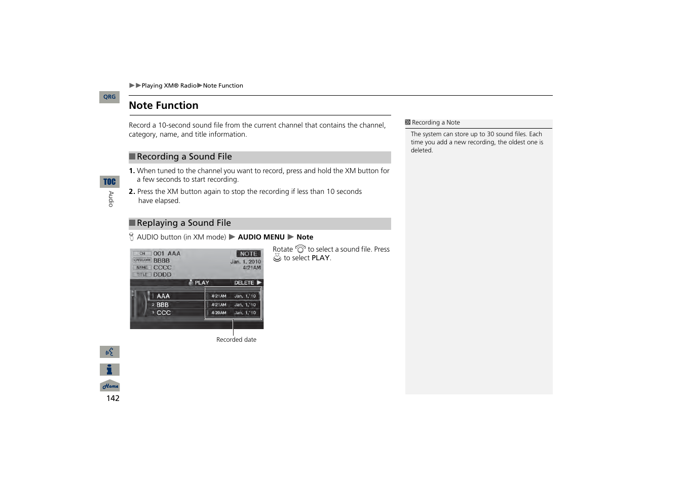 Note function, 2 note function, P. 142 | Acura 2013 TSX Navigation User Manual | Page 143 / 252