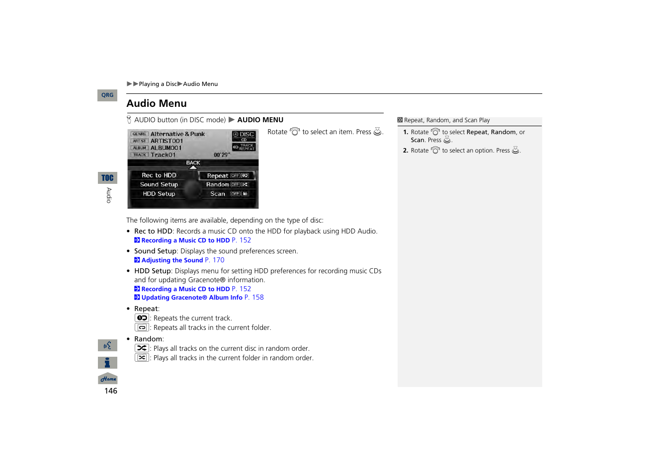 Audio menu, 2 audio menu, P. 146 | Acura 2013 TSX Navigation User Manual | Page 147 / 252