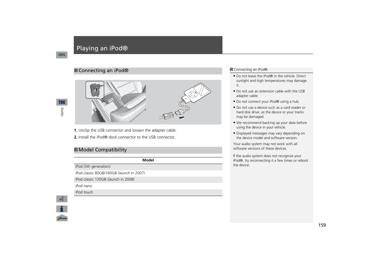 Playing an ipod, P159), Usb flash drive | Acura 2013 TSX Navigation User Manual | Page 160 / 252