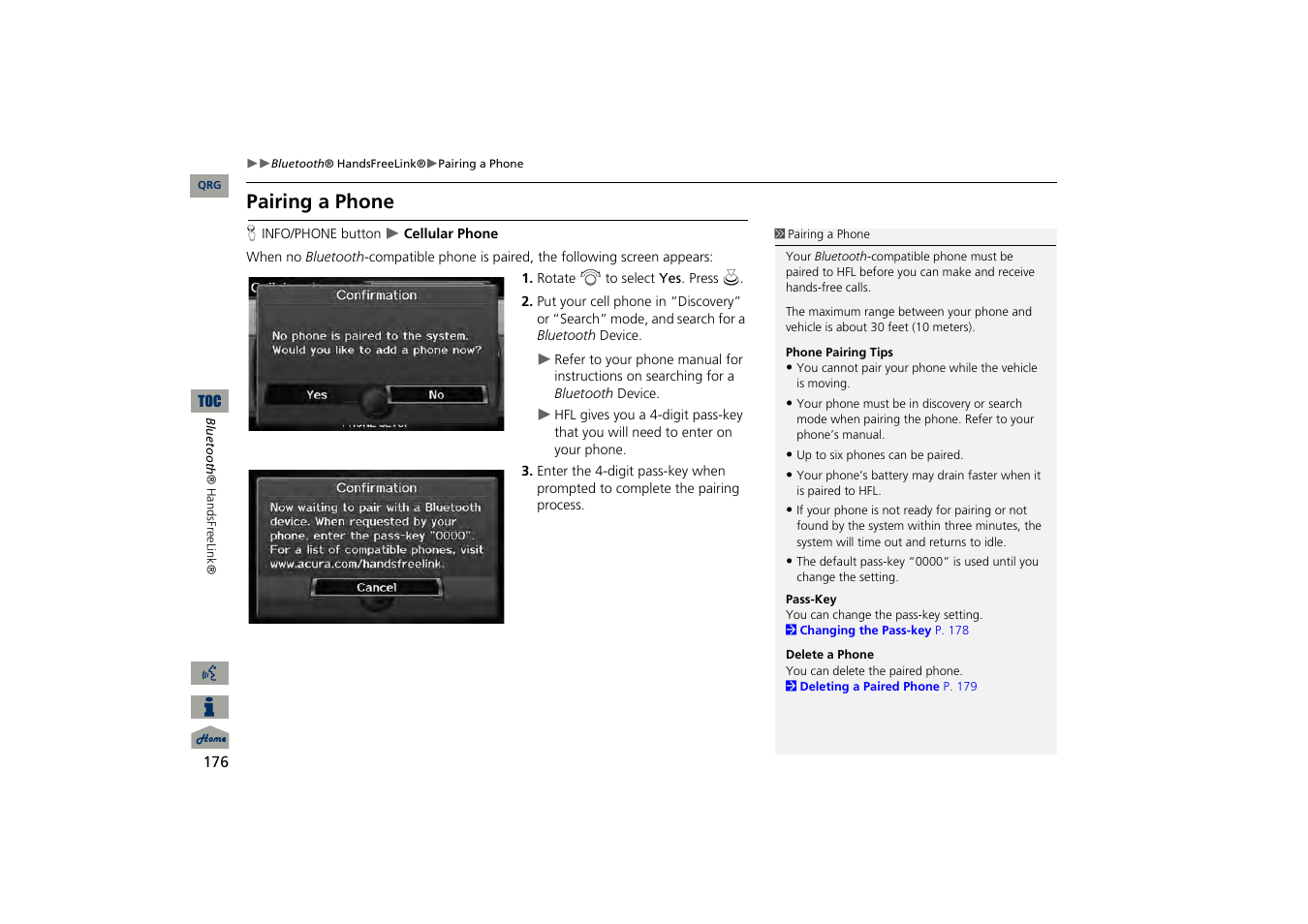 Pairing a phone, 2 pairing a phone, P. 176 | Acura 2013 TSX Navigation User Manual | Page 177 / 252