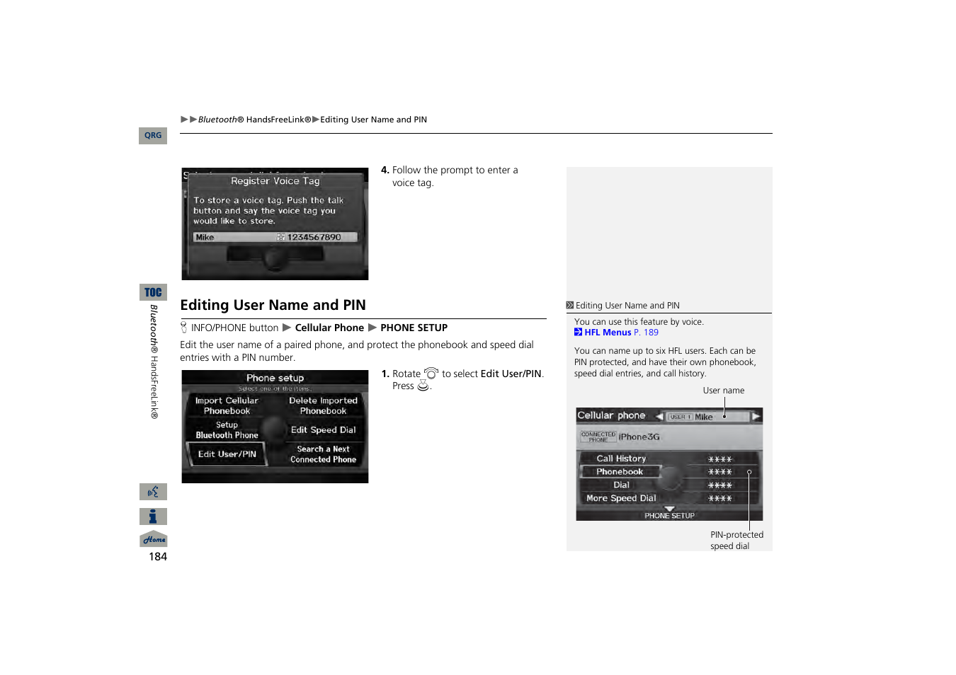 Editing user name and pin | Acura 2013 TSX Navigation User Manual | Page 185 / 252