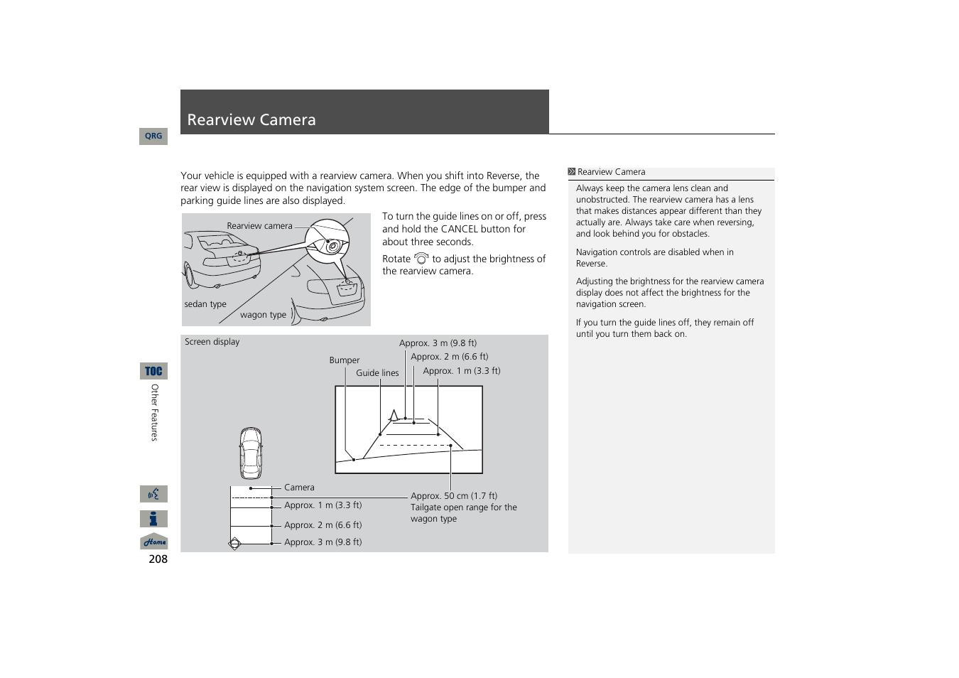 Rear view camera, P208), Rearview camera | Acura 2013 TSX Navigation User Manual | Page 209 / 252