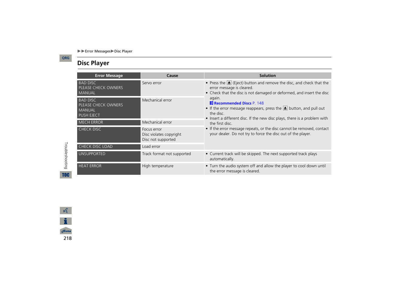 Disc player | Acura 2013 TSX Navigation User Manual | Page 219 / 252